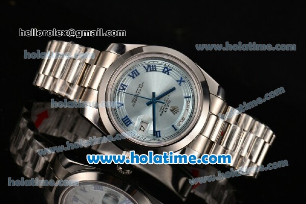 Rolex Day-Date II Swiss ETA 2836 Automatic Movement Full Steel with Blue Roman Markers and Blue Dial - Click Image to Close